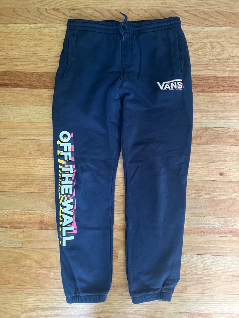 Vans Navy Sweatpants with Multicolor 'Off The Wall' Side Print